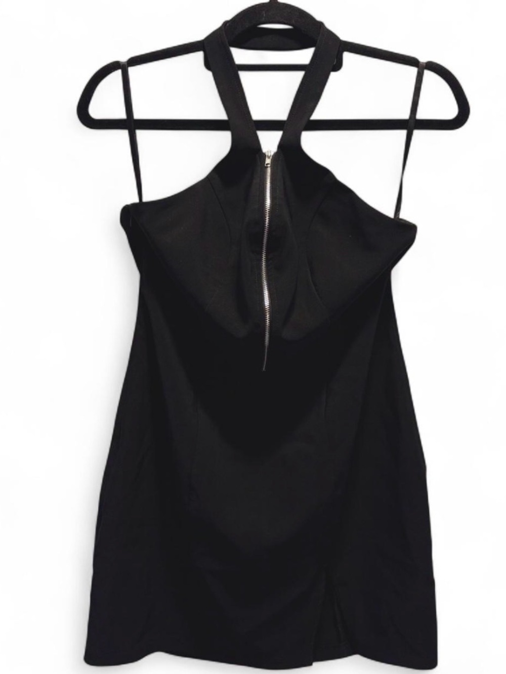 Superdown Black Halter Mini Dress Zip Front Going Out Club Dress